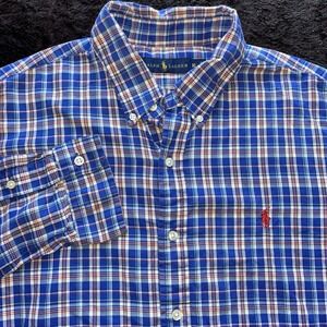 Ralph Lauren Shirt Mens X Large Blue Plaid Long Sleeve‎ Button Down Pony Preppy